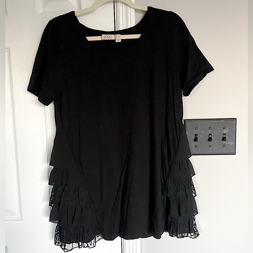 LOGO Black T Shirt with Side Lace Details, Size M